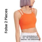 Women Orange Thin Straps Beautiful Back Two Pieces Sports Bra Yoga Gym Bra