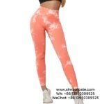 Women Orange Tie-Dye Yoga Pants High Waist Hip Lift Gym Pants Seamless Athletic Pants