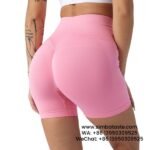 Women Peach Pink Gym Pants Athletic Tight Cropped Pants Seamless Yoga Hot Pants