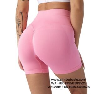 Women Peach Pink Gym Pants Athletic Tight Cropped Pants Seamless Yoga Hot Pants