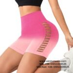 Women Pink High Waist Side Mesh Dip Dye Yoga Shorts Fitness Exercise Pants