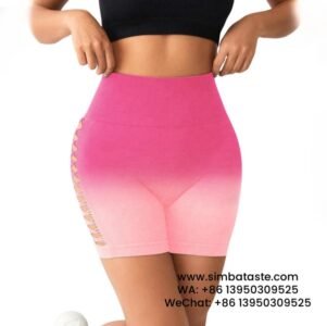 Women Pink High Waist Side Mesh Dip Dye Yoga Shorts Fitness Exercise Pants 2