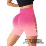 Women Pink High Waist Side Mesh Dip Dye Yoga Shorts Fitness Exercise Pants 3