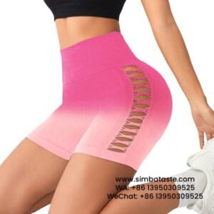 Women Pink High Waist Side Mesh Dip Dye Yoga Shorts Fitness Exercise Pants