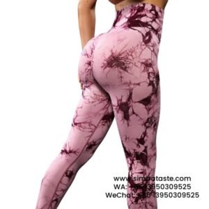 Women Pink High Waist Tie Dye Gym Pants Shapewear Yoga Pants