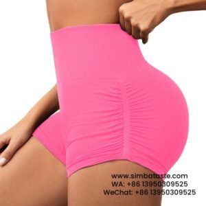 Women Pink Pleated Yoga Short Pants Running Threaded Gym Pants Athletic Shorts