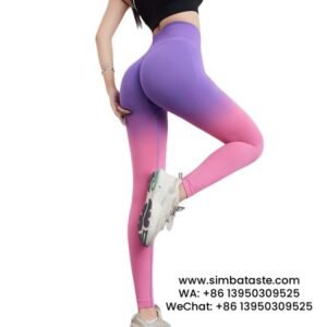 Women Pink Purple Sports Leggings Seamless High Waist Gym Pants Gradient Candy Yoga Pants