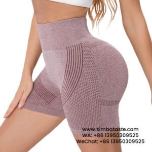 Women Pink Seamless Knitted High Waist Yoga Shorts Fitness Exercise Tight Pants 2