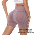 Women Pink Seamless Knitted High Waist Yoga Shorts Fitness Exercise Tight Pants 3