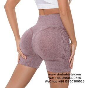 Women Pink Seamless Knitted High Waist Yoga Shorts Fitness Exercise Tight Pants 3