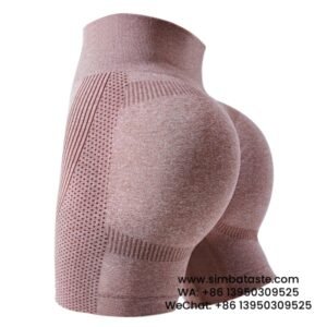 Women Pink Seamless Knitted High Waist Yoga Shorts Fitness Exercise Tight Pants