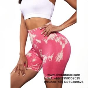 Women Pink Seamless Tie-Dye Tight Short Pants Fitness Yoga Gym Shorts
