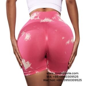 Women Pink Seamless Tie-Dye Tight Short Pants Fitness Yoga Gym Shorts