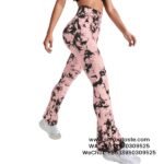 Women Pink Tie-Dye Yoga Pants Flared Wide Leg Pants Sports Fitness Leggings 2