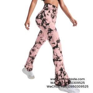 Women Pink Tie-Dye Yoga Pants Flared Wide Leg Pants Sports Fitness Leggings 2