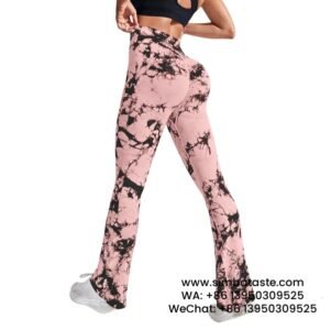 Women Pink Tie-Dye Yoga Pants Flared Wide Leg Pants Sports Fitness Leggings