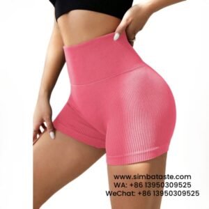 Women Pink Vertical Striped Yoga Shorts High Stretch Shape Fitness Yoga Pants