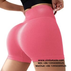 Women Pink Vertical Striped Yoga Shorts High Stretch Shape Fitness Yoga Pants