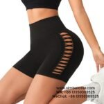 Women Pure Black High Waist Side Mesh Dip Dye Yoga Shorts Fitness Exercise Pants