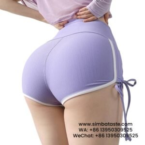 Women Purple Drawstring Shorts Hip Lift Hot Pants Fitness Yoga Shorts