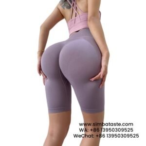 Women Purple Gym Pants Skinny Cropped Pants High-Waisted Seamless Yoga Shorts