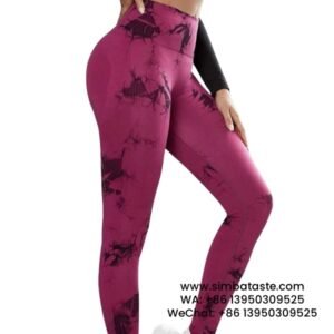 Women Purplish Red High Waist Tie Dye Gym Pants Shapewear Yoga Pants