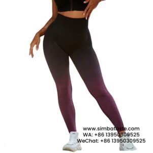 Women Red Seamless Knitted Sling Dye Yoga Pants Gradient High Waist Sports Leggings