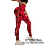 Women Red Tie-Dye Yoga Pants Side Cut-Outs Seamless Athletic Leggings