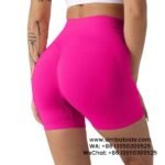 Women Rose Red Gym Pants Athletic Tight Cropped Pants Seamless Yoga Hot Pants
