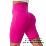 Women Rose Red Gym Pants Skinny Cropped Pants High-Waisted Seamless Yoga Shorts