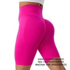 Women Rose Red Gym Pants Skinny Cropped Pants High-Waisted Seamless Yoga Shorts