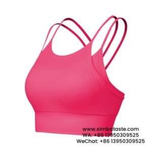 Women Rose Red Thin Straps Beautiful Back Two Pieces Sports Bra Yoga Gym Bra