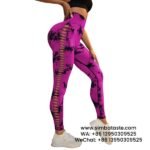 Women Rose Red Tie-Dye Yoga Pants Side Cut-Outs Seamless Athletic Leggings