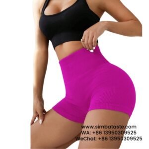 Women Rose Red Vertical Striped Yoga Shorts High Stretch Shape Fitness Yoga Pants