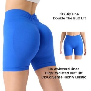 Women Royal Blue Seamless High Waist Yoga Shorts Tight Running Exercise Pants 2
