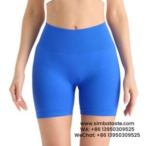 Women Royal Blue Seamless High Waist Yoga Shorts Tight Running Exercise Pants