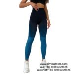 Women Royal Blue Seamless Knitted Sling Dye Yoga Pants Gradient High Waist Sports Leggings