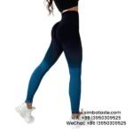 Women Royal Blue Seamless Knitted Sling Dye Yoga Pants Gradient High Waist Sports Leggings