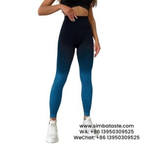 Women Royal Blue Seamless Knitted Sling Dye Yoga Pants Gradient High Waist Sports Leggings
