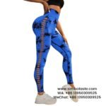 Women Royal Blue Tie-Dye Yoga Pants Side Cut-Outs Seamless Athletic Leggings