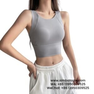Women Silver Grey One Piece Shock-Absorbing Sports Bra Breathable Full Cup Yoga Vest
