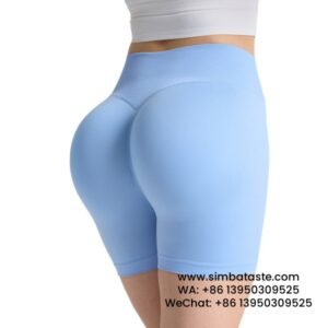 Women Sky Blue Gym Pants Athletic Tight Cropped Pants Seamless Yoga Hot Pants
