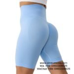Women Sky Blue Gym Pants Skinny Cropped Pants High-Waisted Seamless Yoga Shorts