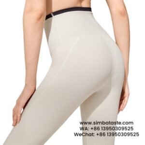 Women White Thread High Waist Yoga Pants Anti-Curl Athletic Leggings