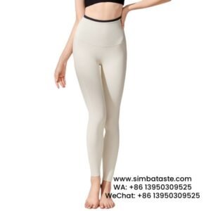Women White Thread High Waist Yoga Pants Anti-Curl Athletic Leggings