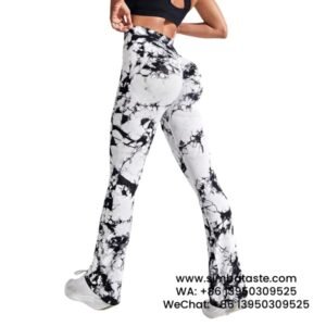 Women White Tie-Dye Yoga Pants Flared Wide Leg Pants Sports Fitness Leggings