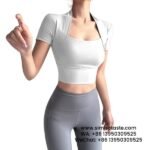 Women White Yoga Clothes Sexy Running Gym Top Slim Sports Short-Sleeved Yoga T-Shirt