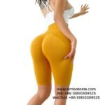 Women Yellow Gym Pants Skinny Cropped Pants High-Waisted Seamless Yoga Shorts