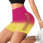 Women Yellow High Waist Side Mesh Dip Dye Yoga Shorts Fitness Exercise Pants