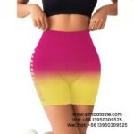 Women Yellow High Waist Side Mesh Dip Dye Yoga Shorts Fitness Exercise Pants 3